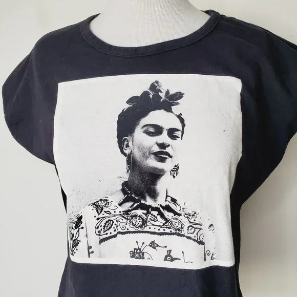 Frida Kahlo Official T-Shirt Portrait Tribute Graphic Boxy Black L - Picture 6 of 11